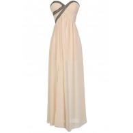 Silver Embellished Chiffon Designer Maxi Dress in Cream